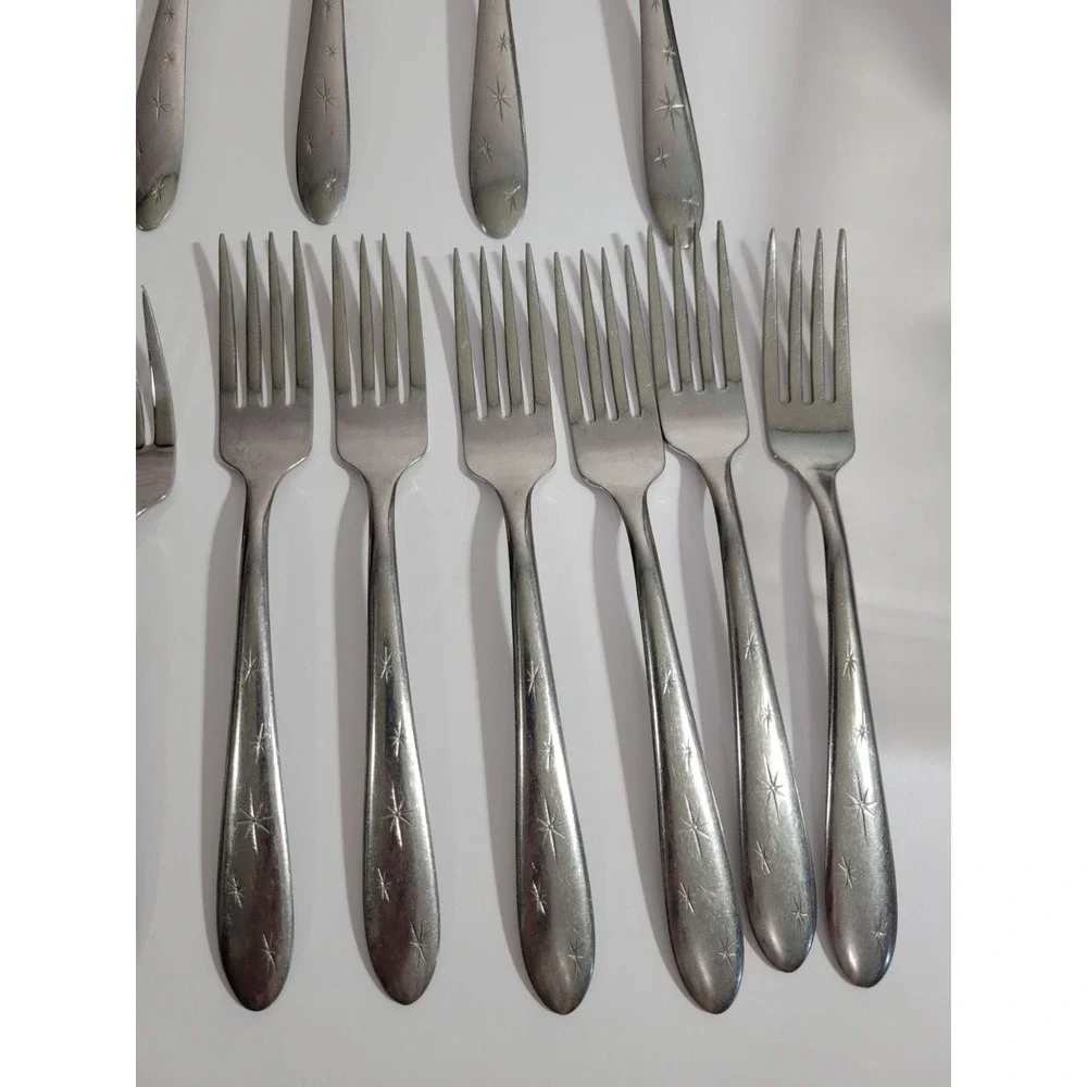 Marcrest Atomic Starburst Flatware 28 pieces Stainless Silver Incomplete